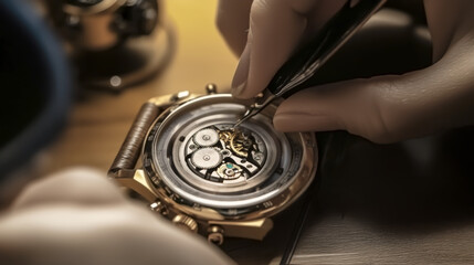 Watchmaker Repairing Luxury Wristwatch Mechanism.