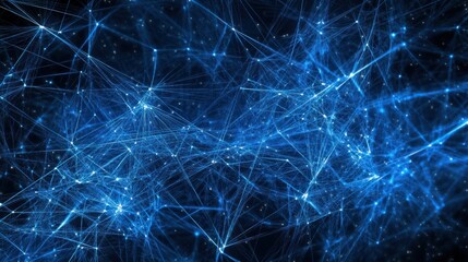 A series of thin blue light beams intersecting, creating an intricate web-like pattern against a dark background.