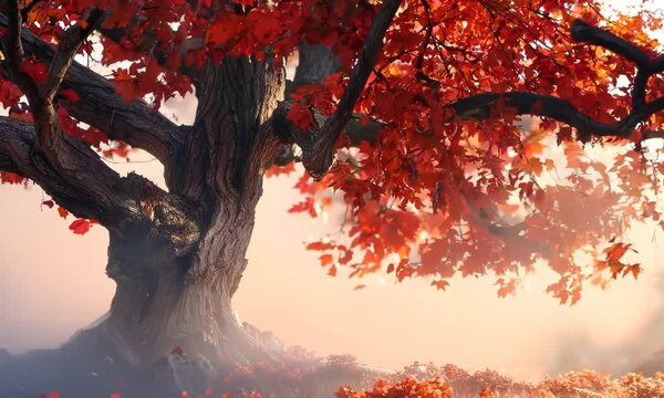 Majestic maple tree with bright red leaves, Video