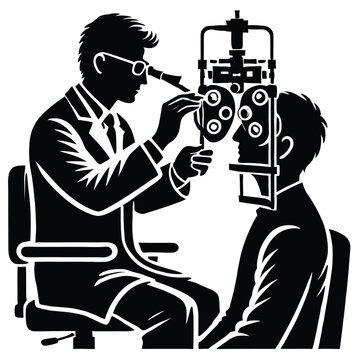 optometrist examining patient black and white clip art preview