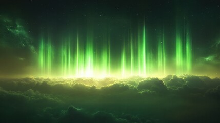 Fototapeta premium Subtle green light radiating from the bottom of the frame, casting a faint glow across a dark backdrop.