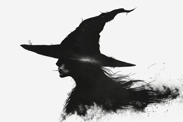 Enigmatic minimalist depiction of a wicked witch in a captivating setting