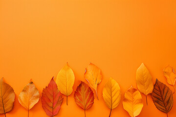 Fototapeta premium Autumn Leaves Copy Space Featuring Fallen Leaves Symbolizing Fall and Thanksgiving on a Clean Seasonal Background