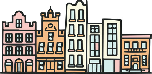 Fototapeta premium Colorful Vector Cityscape with Diverse Buildings