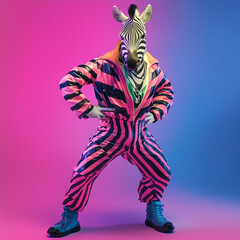 Fototapeta premium Disco Fever: A Zany Anthropomorphic Zebra in Vibrant Disco Garb