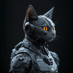 Sci-Fi Fantasy: A Futuristic Anthropomorphic Cyborg Cat in High-Tech Gear
