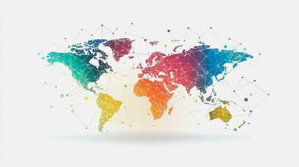 Fototapeta premium Abstract white background with Colorful business connection of line from nail node to node on world map background Innovation network points Earth's surface