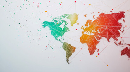 Fototapeta premium Abstract white background with Colorful business connection of line from nail node to node on world map background Innovation network points Earth's surface