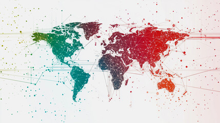 Obraz premium Abstract white background with Colorful business connection of line from nail node to node on world map background Innovation network points Earth's surface