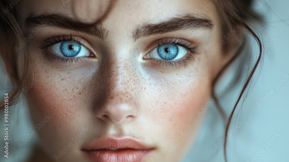 Poster Close-up Portrait of a Young Woman with Blue Eyes