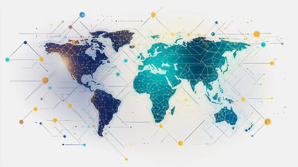 Fototapeta premium Abstract white background with Colorful business connection of line from nail node to node on world map background Innovation network points Earth's surface