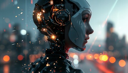 Fototapeta premium A cybernetic woman with glowing circuits