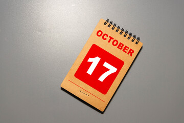Wooden cubes with date on white background.17th of October