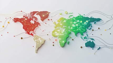 Abstract white background with Colorful business connection of line from nail node to node on world map background Innovation network points Earth's surface