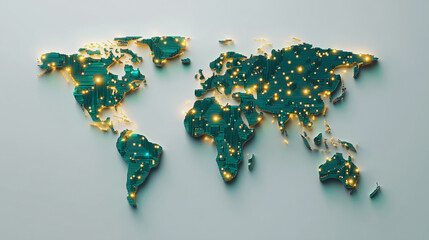 Abstract white background with Colorful business connection of line from nail node to node on world map background Innovation network points Earth's surface