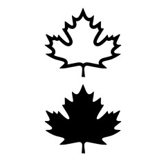 Simple Black and White Maple Leaf Icons Representing Autumn, Nature, and Seasonal Themes