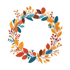 Colorful Autumn Wreath with Leaves Representing Fall Decor, Seasonal Celebration, and Thanksgiving