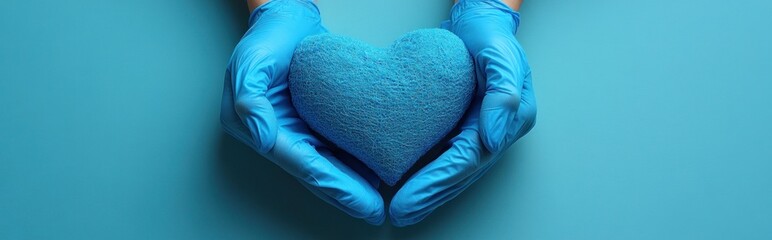 Hands in Blue Gloves Holding a Heart