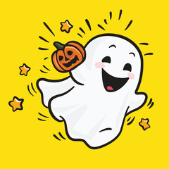 This is a cute cartoon of ghost with pumpkin in Halloween festival.