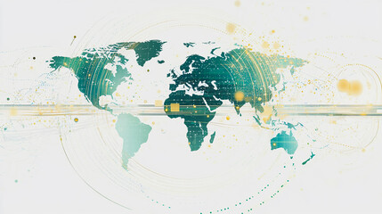 Abstract white background with Colorful business connection of line from nail node to node on world map background Innovation network points Earth's surface