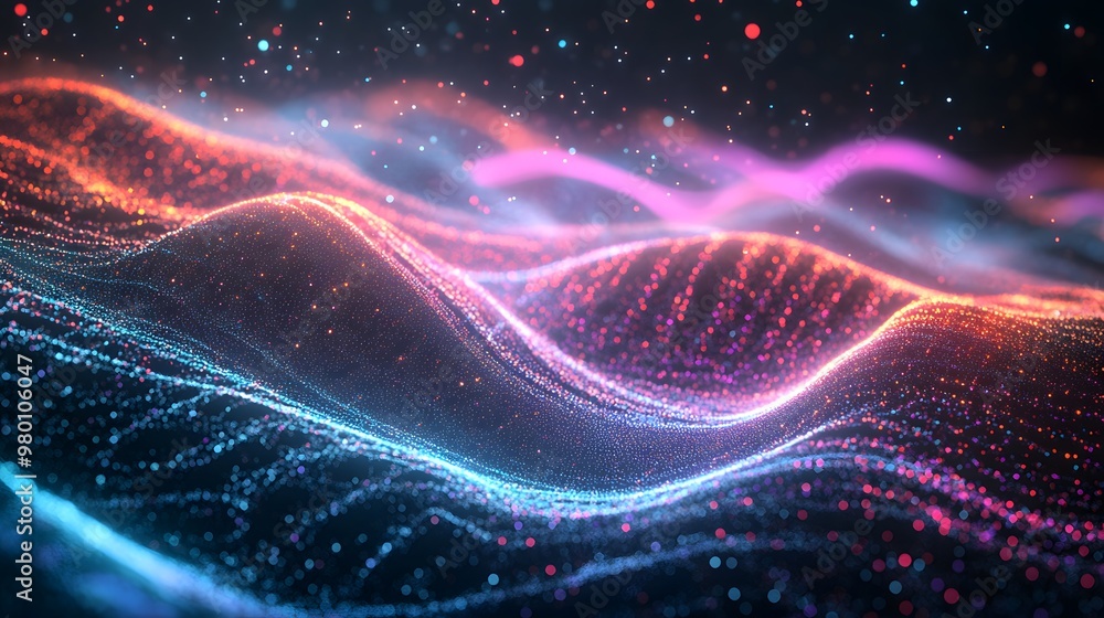 Aufkleber abstract colorful wavy pattern with glowing particles