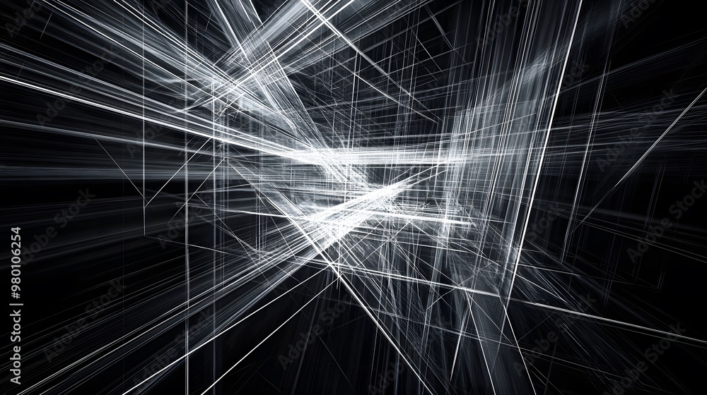 Poster abstract black and white geometric lines intersecting in a 3d space