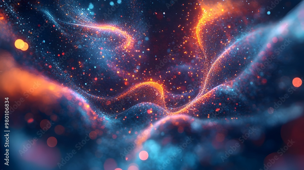 Aufkleber abstract blue and orange particle wave with bokeh