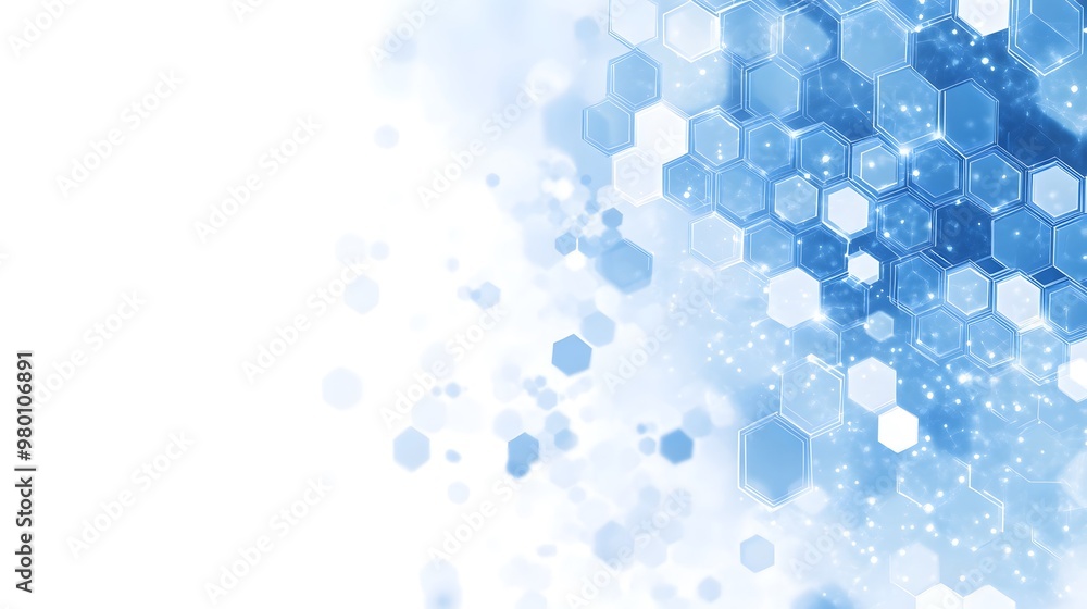 Poster abstract blue hexagonal pattern with glowing lights