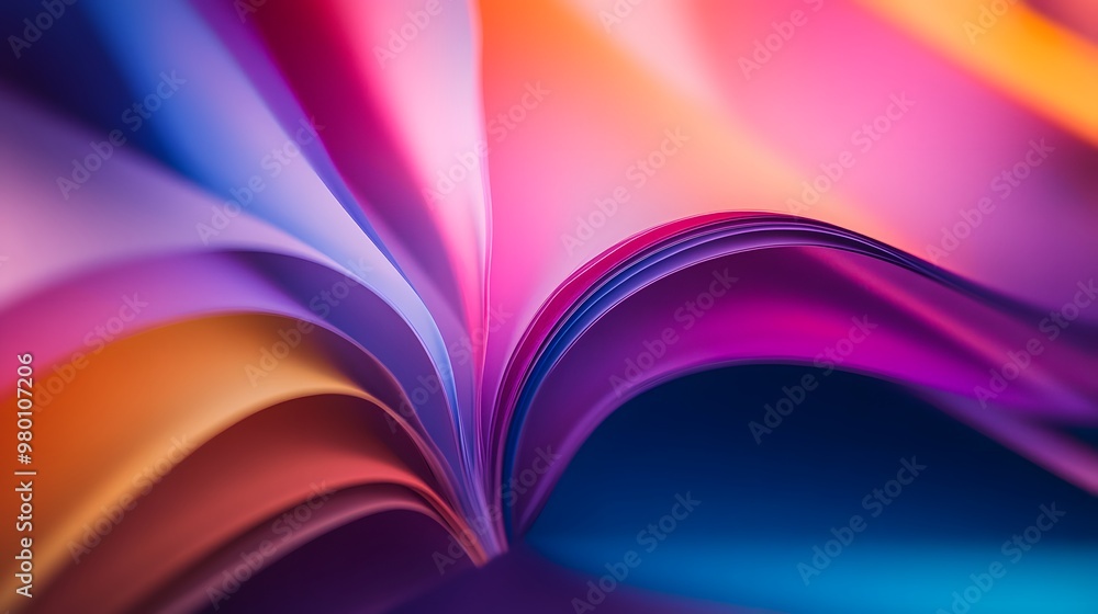 Poster abstract colorful gradient pattern formed by curved paper sheets