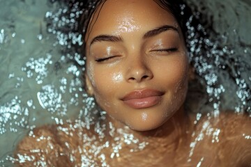 Close-up of a Woman's Face Submerged in Water with Eyes Closed