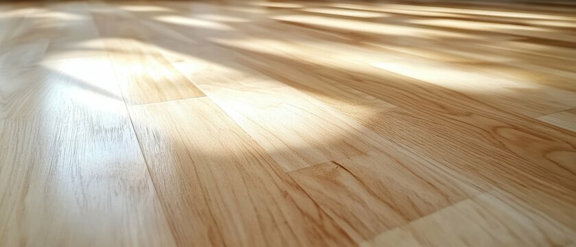 Macro shot of a smooth maple hardwood floor highlighting the subtle color variations and subtle sheen