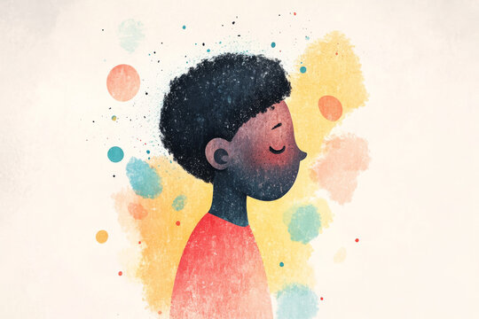 Abstract portrait of a youg man in profile with pastel tones. Calm and minimalist design with abstract elements.