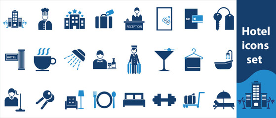  Hotel thin line icons set. hotel service, booking editable stroke icon collection. Vector