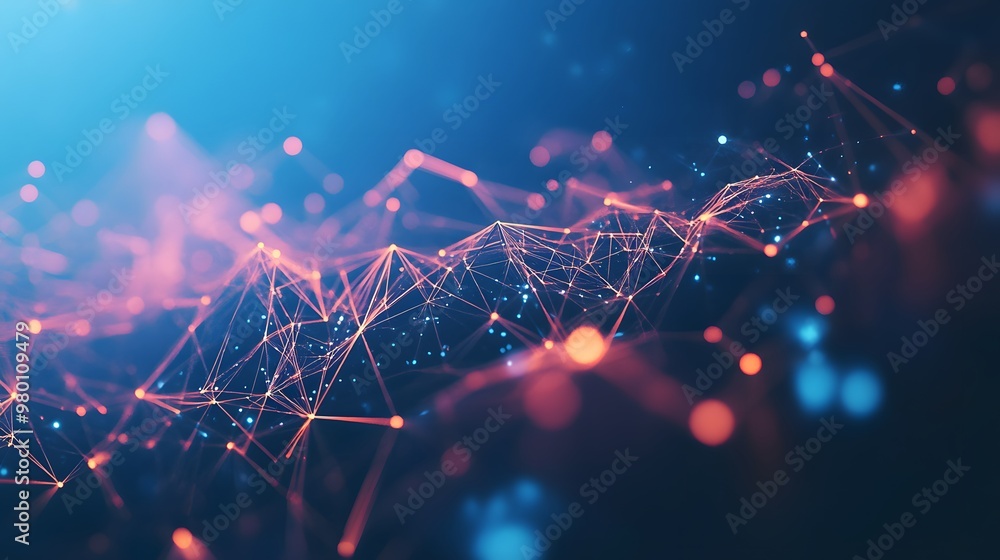 Poster abstract network of glowing lines and dots