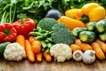 Assortment of vegetables with carrots, green beans mushrooms, bell peppers, butternut, cauliflower, Brussels sprouts, zucchini, broccoli, tomatoes, squash, garlic and ginger , ai