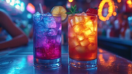 Two Cocktails On Bar Counter