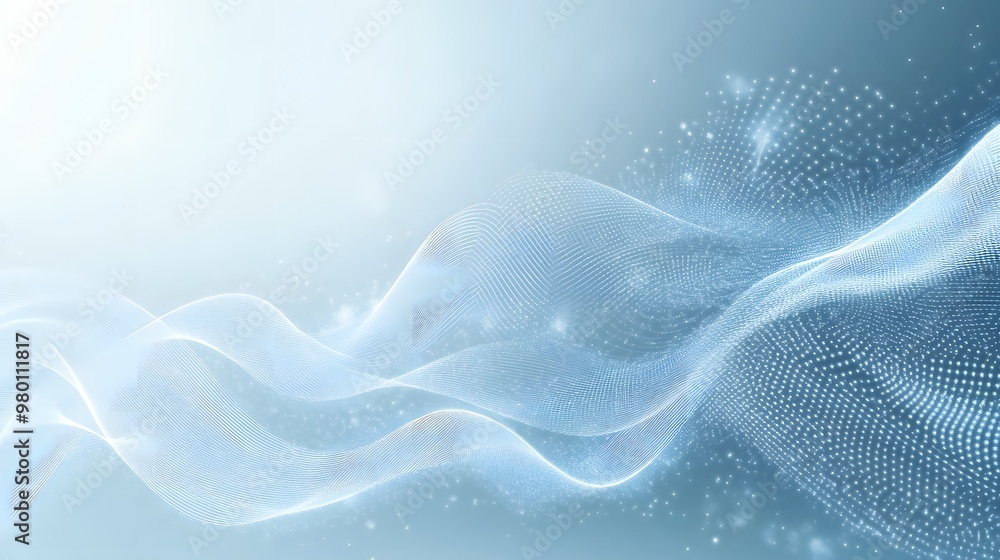 Aufkleber abstract blue background with wavy grid pattern and glowing dots