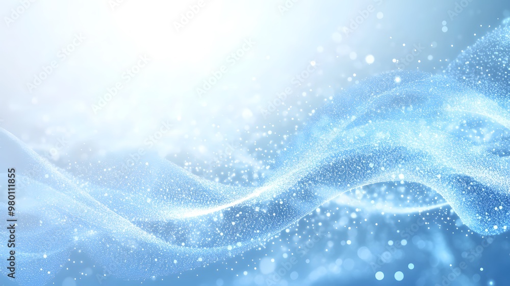 Poster abstract blue background with glimmering particles and bokeh