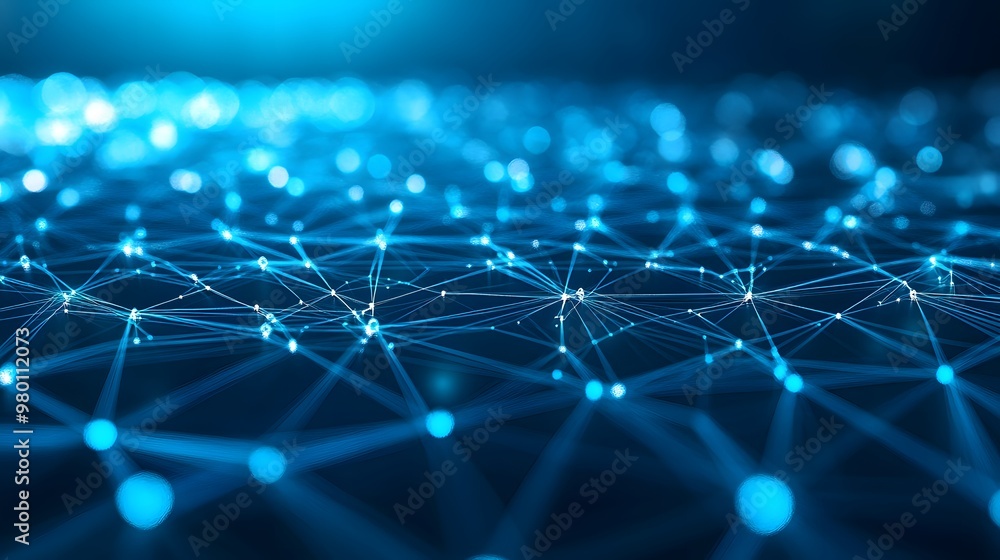 Poster abstract blue network with glowing points and lines
