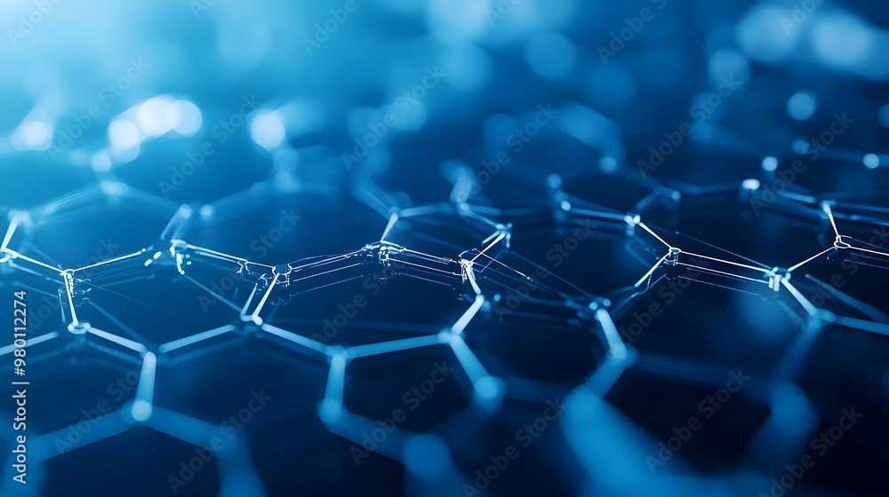 Poster abstract blue hexagon pattern with glowing lines