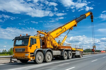 Fototapeta premium Mobile crane on a road in construction site