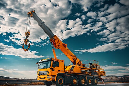 Mobile crane on a road in construction site