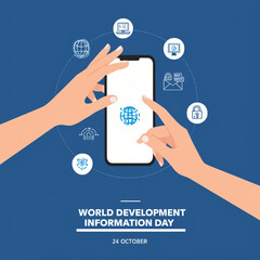 illustration vector graphic of a hand is operating a smartphone, perfect for international day, world development information day, celebrate, greeting card, etc.