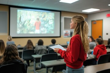 Obraz premium Female Presenter in Classroom
