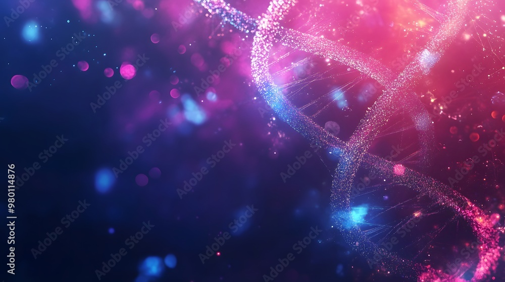 Aufkleber abstract digital dna helix with glowing particles and bokeh