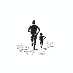 father running with their child vector logo