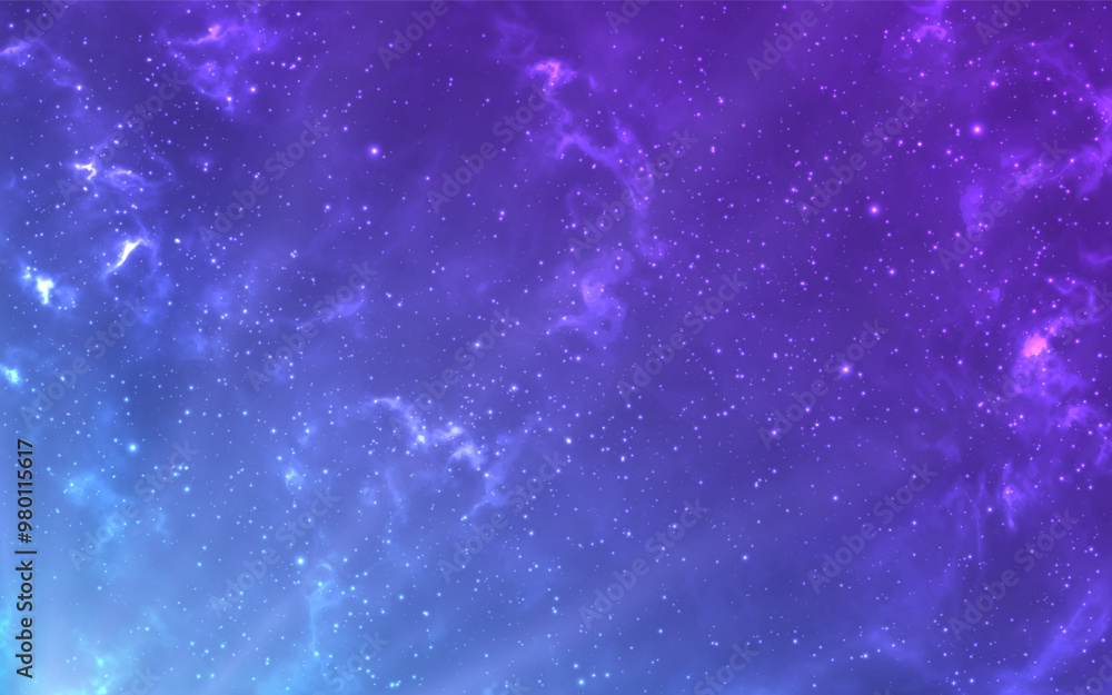 Wall mural nebula background. blue realistic cosmos. glowing starry wallpaper. beautiful color galaxy. shining 