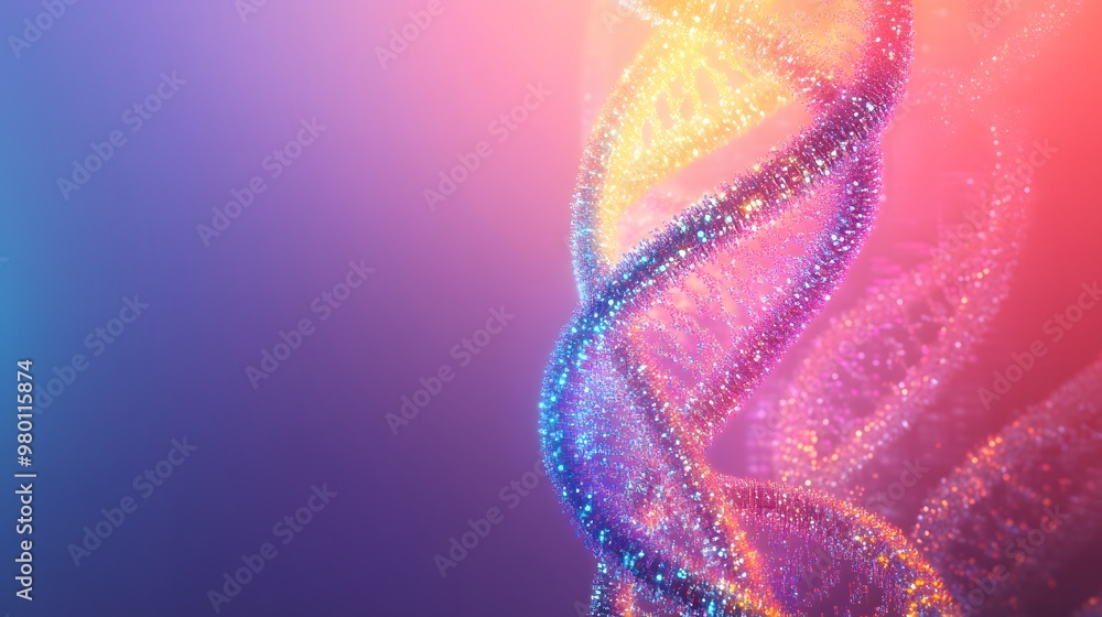 Poster a glittering double helix dna structure against a gradient background