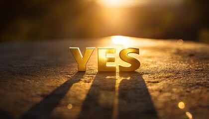 Golden Yes Symbol Against Sunset