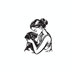 women hug their dog pet, women pets care logo